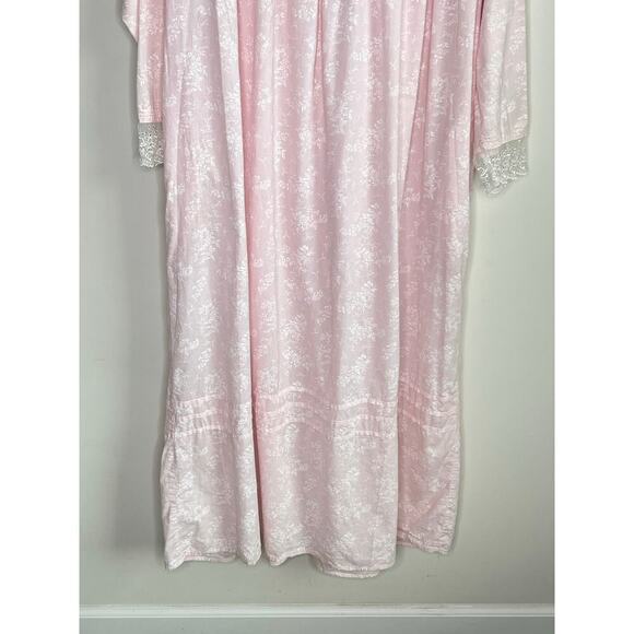 Eileen West Vintage Cotton Long Sleeve Lace Trim Button Front Nightgown Pink S - Picture 11 of 11